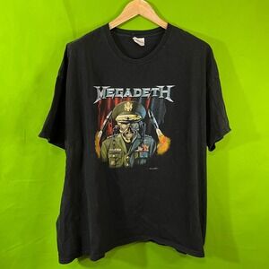 3XL Vintage Megadeth Vic Rattlehead Military Band Rock Shirt Black Music Y2K Men